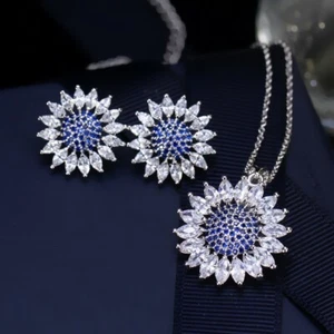 Sparking Sunflower Jewelry Sets Fire Quartz Topaz Gem Silver Necklaces Earrings - Picture 1 of 10