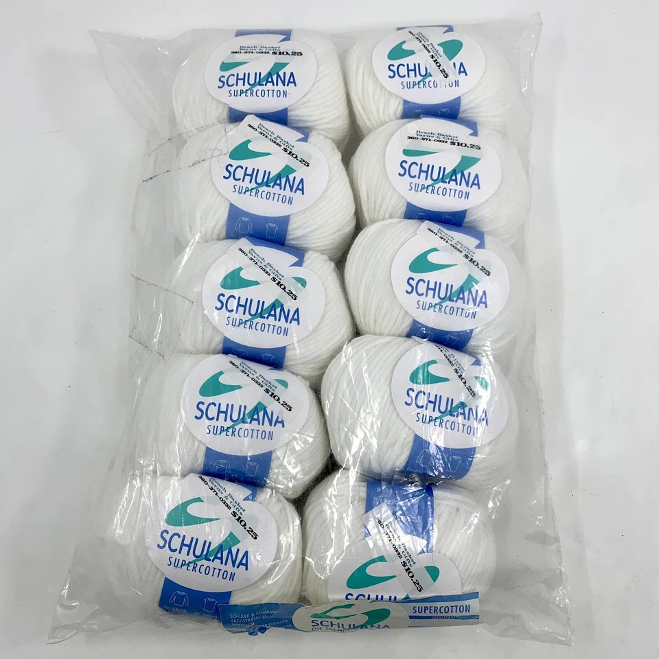 Lote de 10 Schulana SUPER ALGODÓN Hilos Mezcla Algodón/Poliéster 50g ea Blanco Italia NUEVO Foto 1 de 4