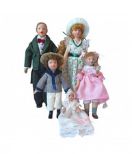 Dolls House Family of 5 People Miniature Traditional Porcelain Figures 1:12