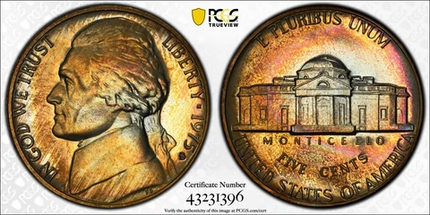 PR65 1975-S 5C Jefferson Proof Nickel, PCGS Secure- Pretty Toned Cover