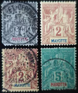 TIMBRES des COLONIES FRANÇAISES - MAYOTTE N°1/4 oblitéré CACHET à DATE - Imagen 1 de 2
