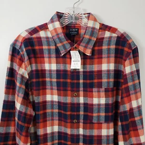 J Crew Size M Men's Flannel Slim Fit Long Sleeves Shirt Plaid Button Up Red - Picture 1 of 9