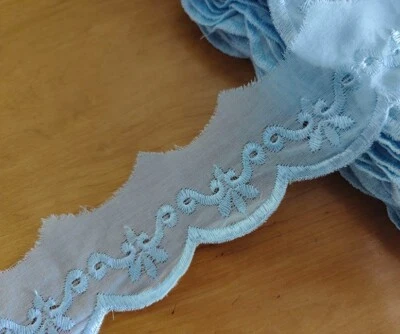 7 Yards 2.5" wide Vintage Eyelet Cotton Lace/Embroidered Flower Baby Blue b0195 - Image 1 of 2