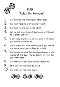 Pug "Rules for Humans" - CUSTOM MATTED - Dog Art Print : GIFT