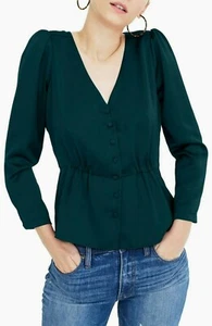 Nuevo con etiquetas J Crew Negro Crepe Satén Botón Abajo Peplum Top Blusa 6 P - Imagen 1 de 2
