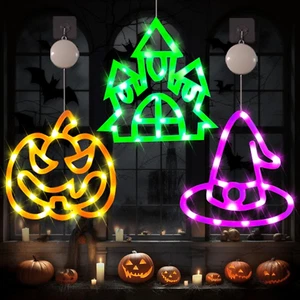 Halloween Deko Lichter, 3 Stück Halloween Lichter Halloween Fensterdeko, - Bild 1 von 12