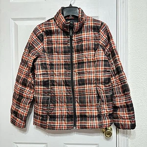 Chaqueta acolchada Eddie Bauer para mujer M roja a cuadros plumón de ganso relleno de plumas cremallera completa - Imagen 1 de 6
