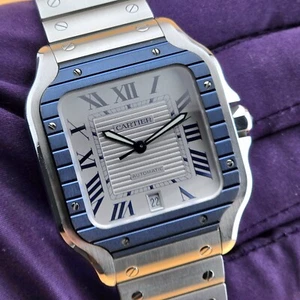 Cartier Santos de Cartier 40 mm WSSA0047 B&P Extra Strap Blue PVD Bezel Men's - Picture 1 of 16
