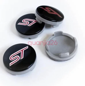 Black Red 4 x 54mm ST Emblem Logo Alloy Wheel Rim Center Cap Hub for Ford - Picture 1 of 2