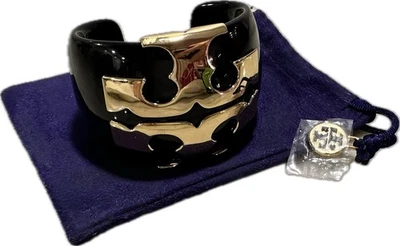 Brazalete Vintage Tory Burch Elenor Resina Negra Logo Icónico Chapado en Oro 18k Foto 1 de 4