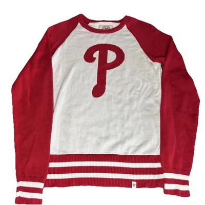 47 Brand Philadelphia Phillies Women's P Logo Sweater Red White Medium Small - Image 1 of 4