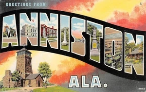 ANNISTON Alabama Large Letter Greetings 1940s Edwards Cigar Co Vintage Postcard - Picture 1 of 2
