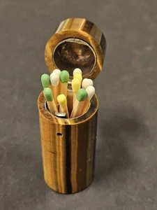 Antiker Zündholzbehälter  Tigerauge  Handarbeit Idar-Oberstein • Match Safe - Bild 1 von 6