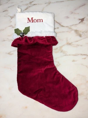 TERCIOPELO ROJO CALCETÍN MAMÁ BORDADO Personalizado Imitación Piel Foto 1 de 4