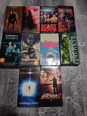 Vtg  Horror Lot Vhs Tapes Jaws, The Hitcher, Watchers, Aberratio & More 10 Total - Image 1 of 4