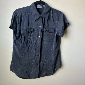 CHICO'S donna taglia 1 seta nera con pois bianchi cappuccio manica abbottonata davanti - Foto 1 di 4