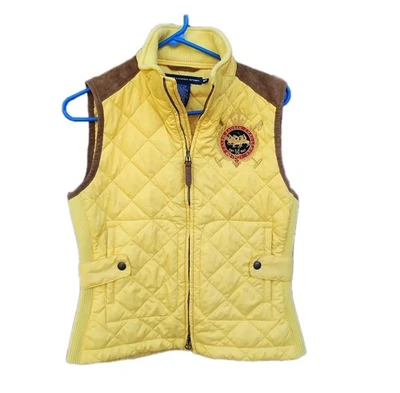 Ralph Lauren Sport Diamond Quilted Equestrian Crested Patch Logo Vest Yellow  M - Image 1 of 4