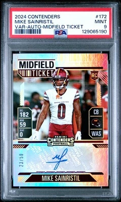 2024 Panini Contenders Mike Sainristil VARIATION Midfield Ticket AUTO PSA 9 /50 - Image 1 of 2