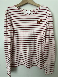 Hanna Andersson Sz 10 140 Christmas Striped Shirt Red White Reindeer Embroidered - Picture 1 of 8