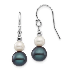 Pendientes colgantes y colgantes graduados de perlas cultivadas de oro blanco de 14k de 6-9 mm 0,48 g - Imagen 1 de 4