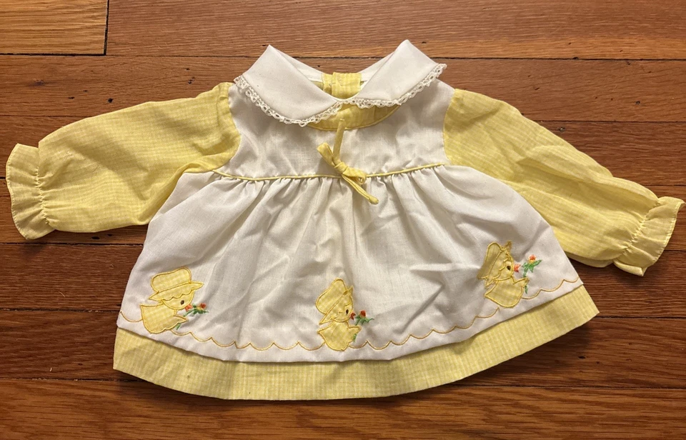 Vestido/Camisa Vintage Bebé Niña Nacimiento-3 Mos Amarillo Blanco Encaje Bordado Patos Foto 1 de 4