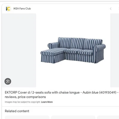 Полосатый синий диван с шезлонгом IKEA EKTORP 3 шт. задние наволочки - Изображение 1 из 4