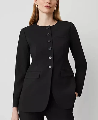 NWT ANN TAYLOR BLACK CURVED HEM SEASONLESS STRETCH BLAZER JACKET SZ 10 - Image 1 of 4