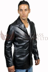 Mens Black Italian Leather Blazer Jacket - Picture 1 of 3
