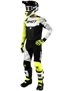 COMPLETO MAGLIA PANTALONI CROSS ENDURO SHOT CONTACT CAMO NEON YELLOW TG 38 + XXL - Picture 1 of 7