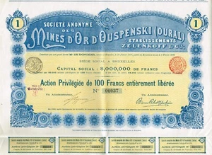 RUSSLAND OUSPENSKY GOLDMINEN (URALE) Aktienzertifikat / Anleihe 1898 - Bild 1 von 1