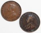 2 Coin Lot 1912 & 1917 Australia Bronze 1/2 Penny Coins Circulated You Grade