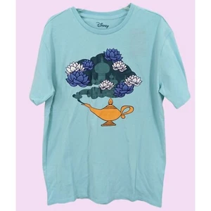 Disney Adult Aladdin Floral Lamp Embroidered Organic Cotton Retro T-Shirt Size L - Picture 1 of 6