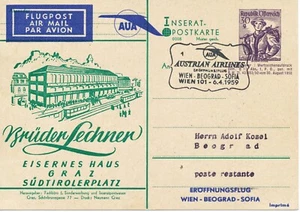 AUSTRIA 1959, raro. 30 g Trajes Privados GA Postal AUA FF VIENA-BELGRADO - Imagen 1 de 2