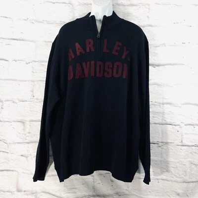 Harley-Davidson Sweater Men’s 3XL Black Staple 1/4-Zip Graphic Logo Wool New - Image 1 of 4