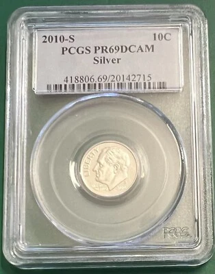 2010-S 90% SILVER PROOF ROOSEVELT DIME 10C PCGS PR69 DCAM GREAT EYE APPEAL COIN - Image 1 of 2