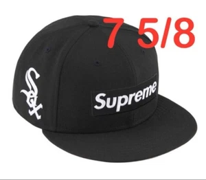 Supreme MLB Teams Box Logo New Era 59Fifty Cap Hat Black Chicago JP 7 5/8 23.9" - Picture 1 of 3
