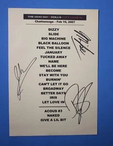 "Foglio ""Set List"" GOO DOLLS firmato a mano autografato firmato a mano ""Let Love In" - Foto 1 di 4