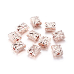 10pcs Rose Gold Tibetan Alloy Beads Rectangle Charms Loose Spacers Jewelry 11mm