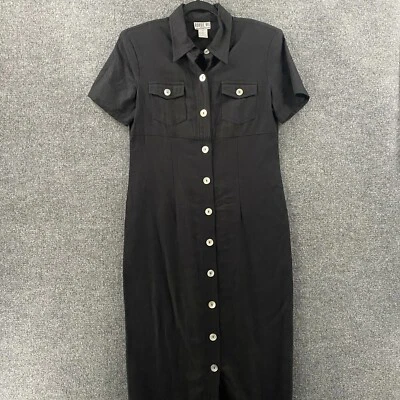 Robbie Bee Petite Dress Womens 10P Linen Black Button Up Collared Safari Modest - Image 1 of 4