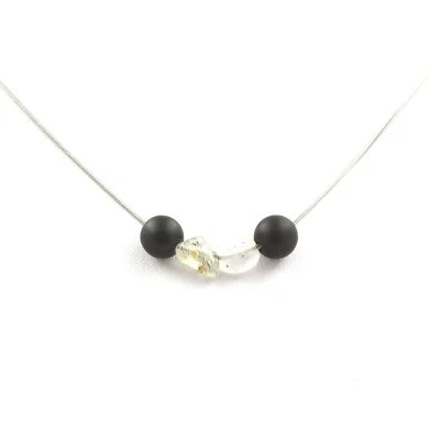 Pietre E Minéraux. Collana Quarzo Tormalina Rutilato Del Brasile + Perle Onice N - Immagine 1 di 3