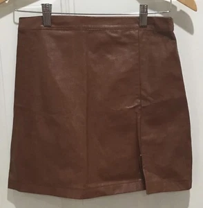 Girls Brown Faux Leather Mini Skirt - Picture 1 of 2