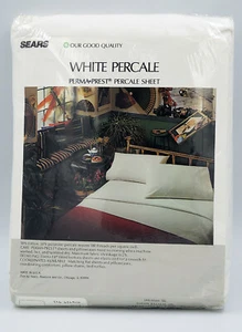 VTG Sears Winter White Percale Perma-Prest Fitted Twin Sheet - Made in USA - Picture 1 of 2
