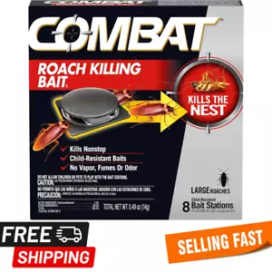 Combat Roach Killing Roach Bait Station-Kills The Nest/Large Roaches-8 Count - Picture 1 of 9