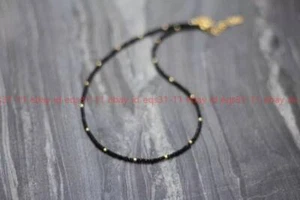 Hermoso collar de cuentas redondas facetadas de piedras preciosas de espinela negra relleno de oro de 3 mm 18" - Imagen 1 de 12