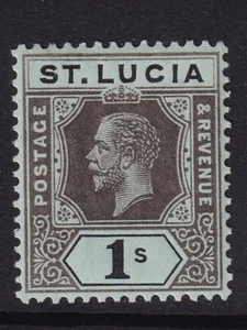 ST LUCIA-1918 1/- Black/Blue-Green Olive Back Sg 85a LIGHTLY MOUNTED MINT - Picture 1 of 2
