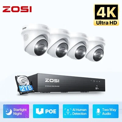 ZOSI 8CH 4K POE NVR Instant Alert Security 8MP Camera System 24/7 Recording 2TB