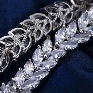 39ct Lab Created Marquise Diamond Women's Wedding Necklace 14K White Gold Plated - Picture 1 of 4