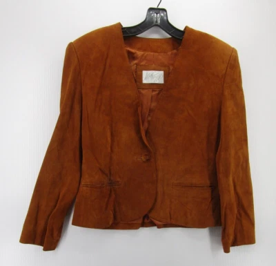 VINTAGE Lord & Taylor Jacket Women 10 Brown Leather Blazer Coat Shoulder Pads * - Image 1 of 4