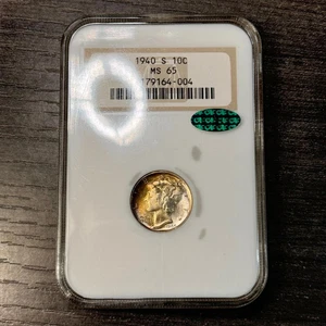 1940 S Mercury Silver Dime 10c MS 65 TONED NGC Graded and CAC-approved - Picture 1 of 8