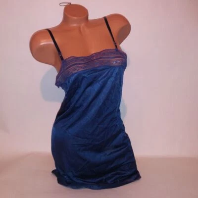 Vintage Sears Lingerie Size 32 XS Chemise Slip Nacy Blue Solid Lace Trim - Image 1 of 4